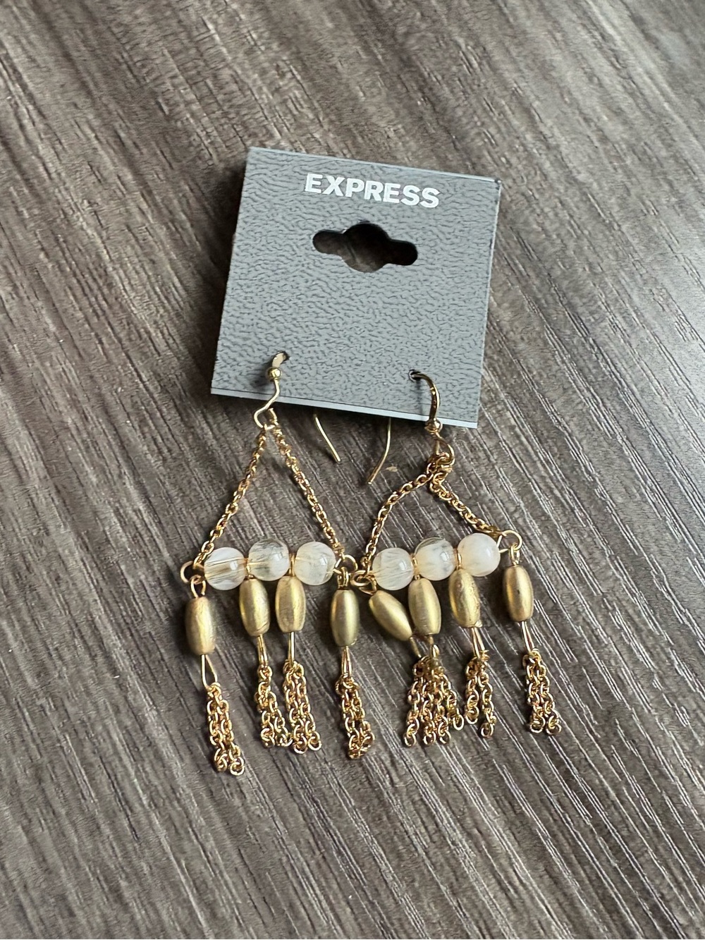 EXPRESS Gold Bead & Clear Accent Chain Fringe Earrings